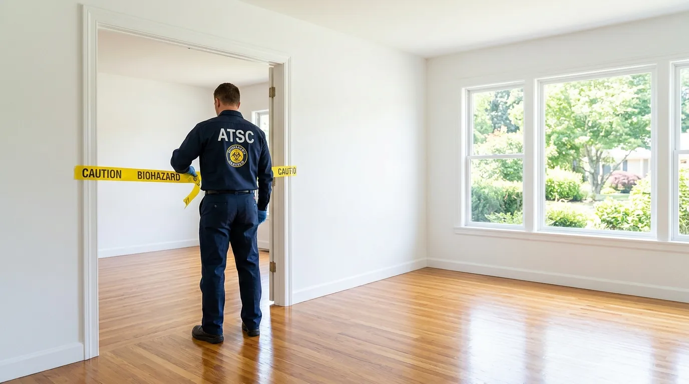 Certified biohazard cleanup crew performing Trauma Scene Cleanup in Blue Bell